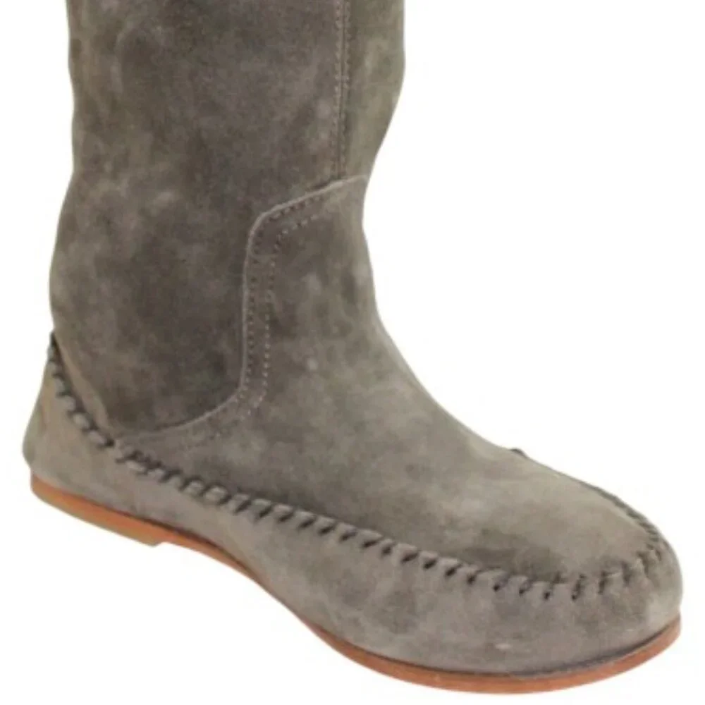 Tomas Maier Stretch Suede Over-the-Knee Charcoal Gray Minimalist Luxury Boot
